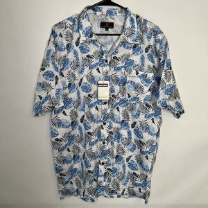 Jacques Velman Short Sleeve Button Up Hawaiian Shirt Mens Size Medium White Blue